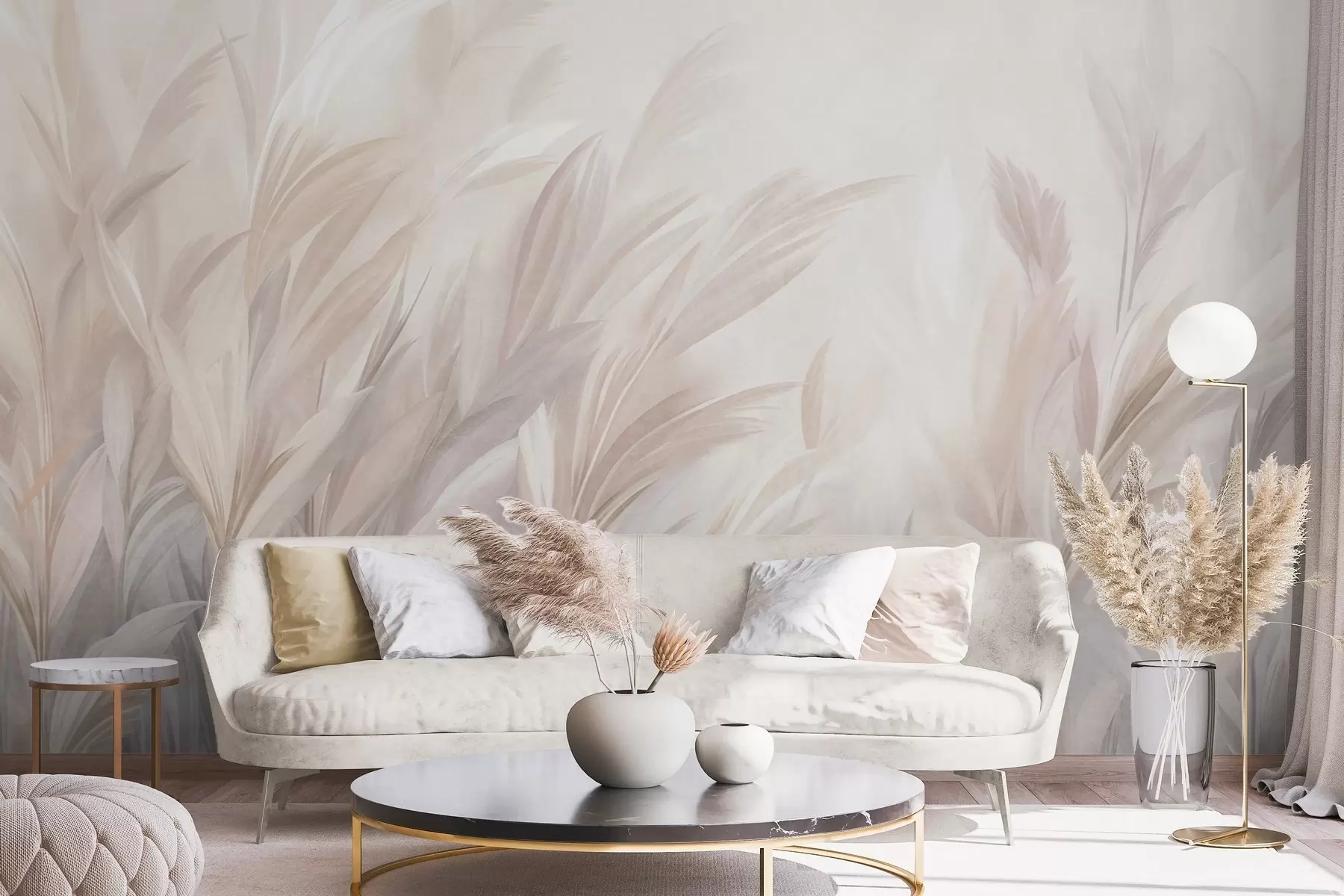 murales de pared Hierba alta y plumosa en suaves tonos pastel, con un fondo de textura ligera w10060