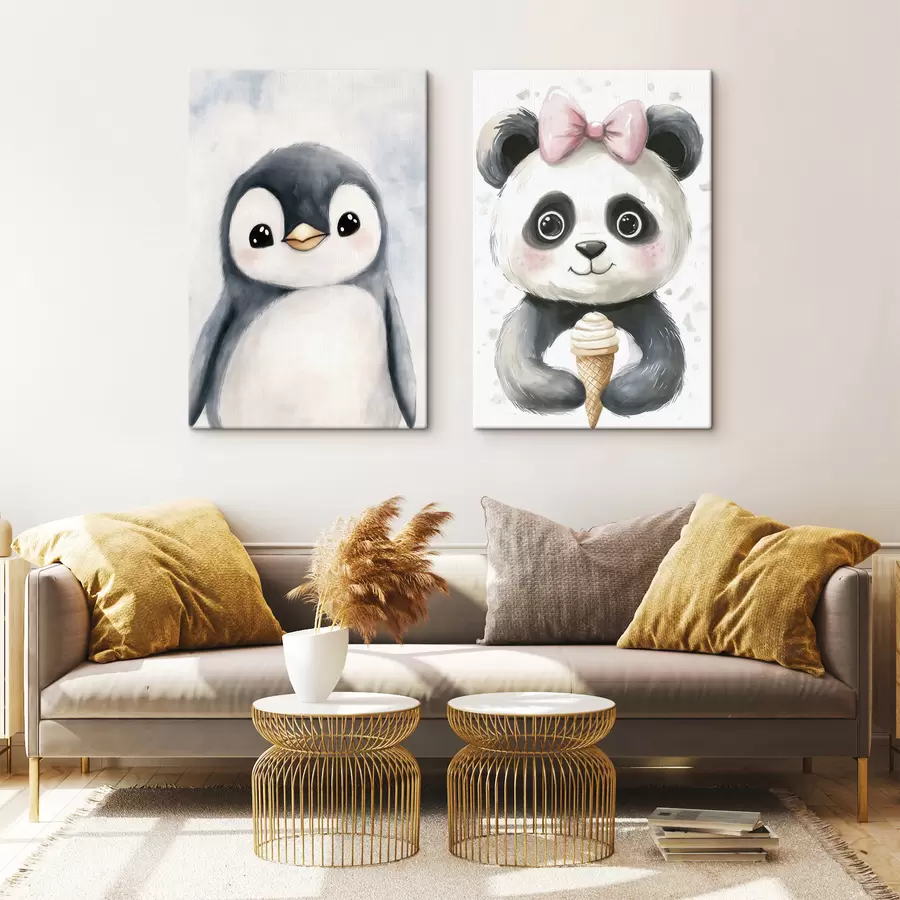 murales de pared Un pingüino y un panda con un helado m31014