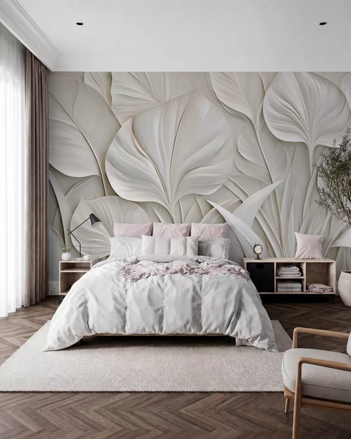 murales de pared Hojas color perla w10074