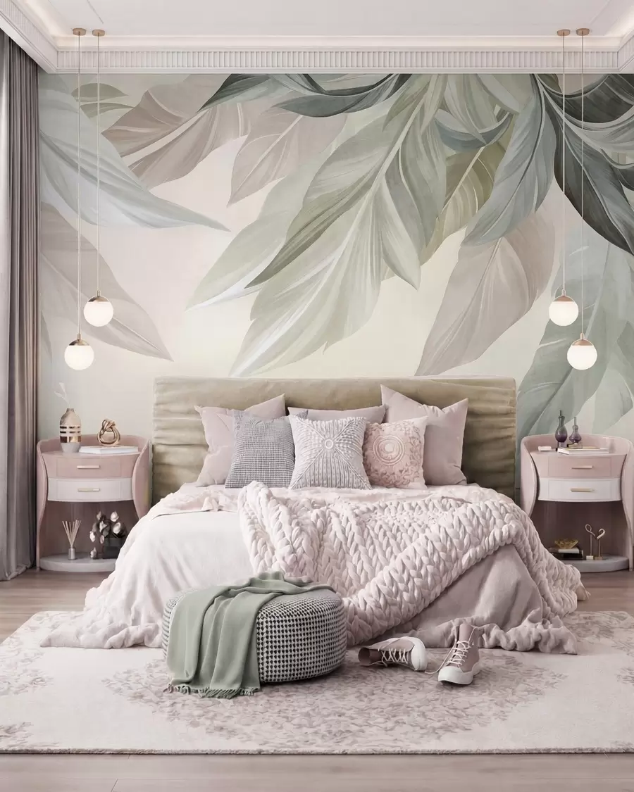 murales de pared Hojas en tonos pastel w10054