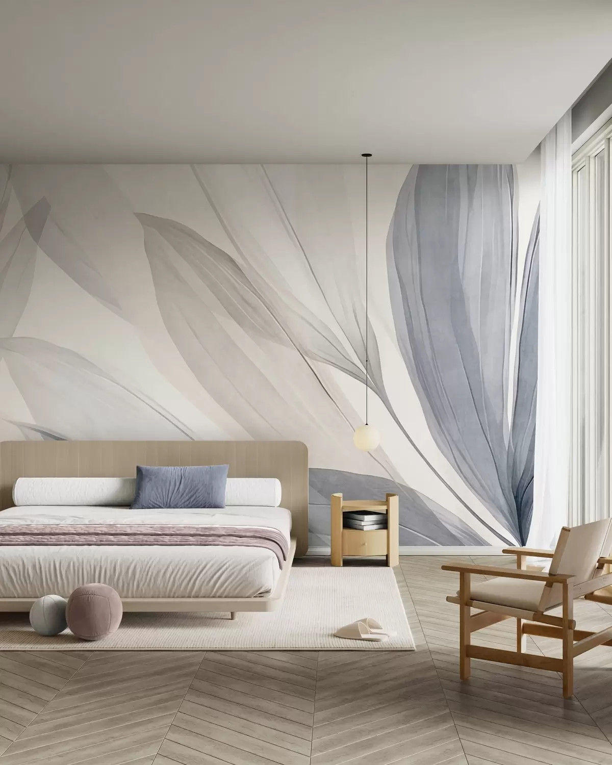 murales de pared Hojas en azul w10063