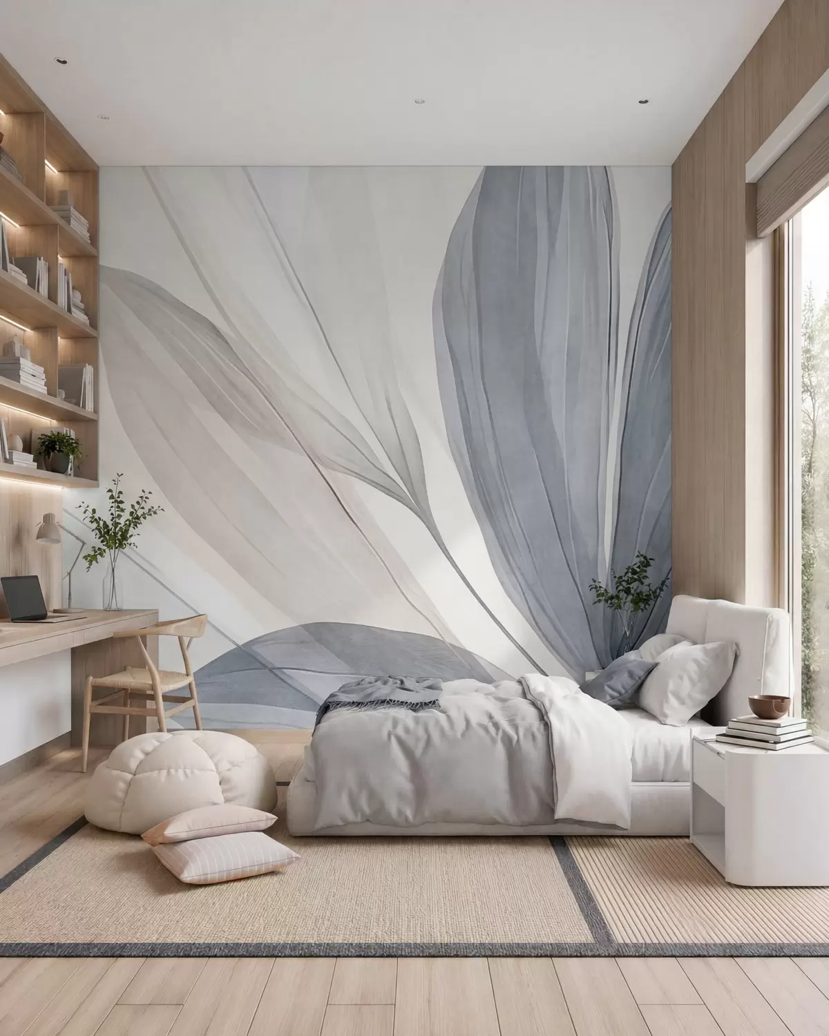 murales de pared Hojas en azul w10063
