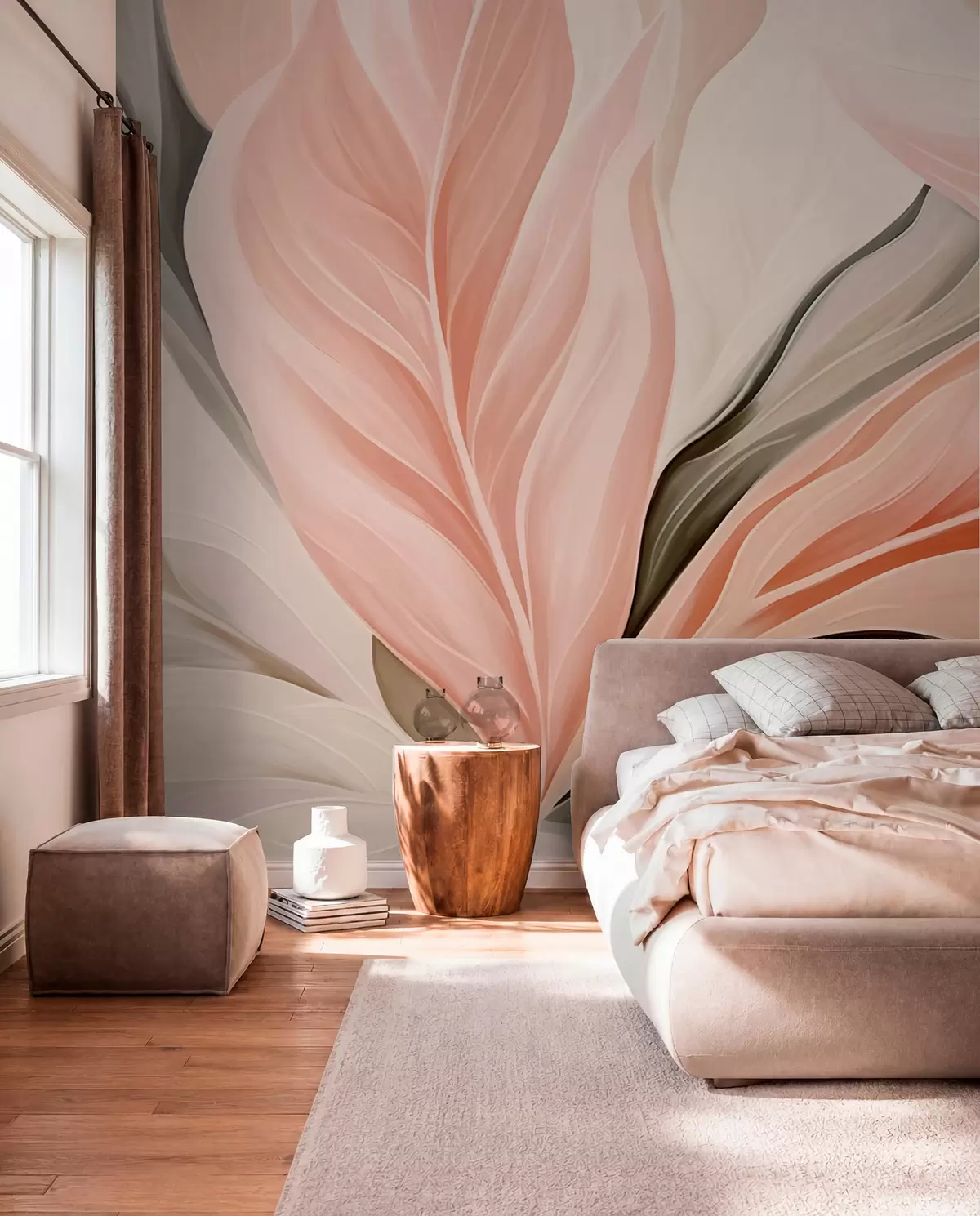 murales de pared Ritmo de hojas color coral w05915
