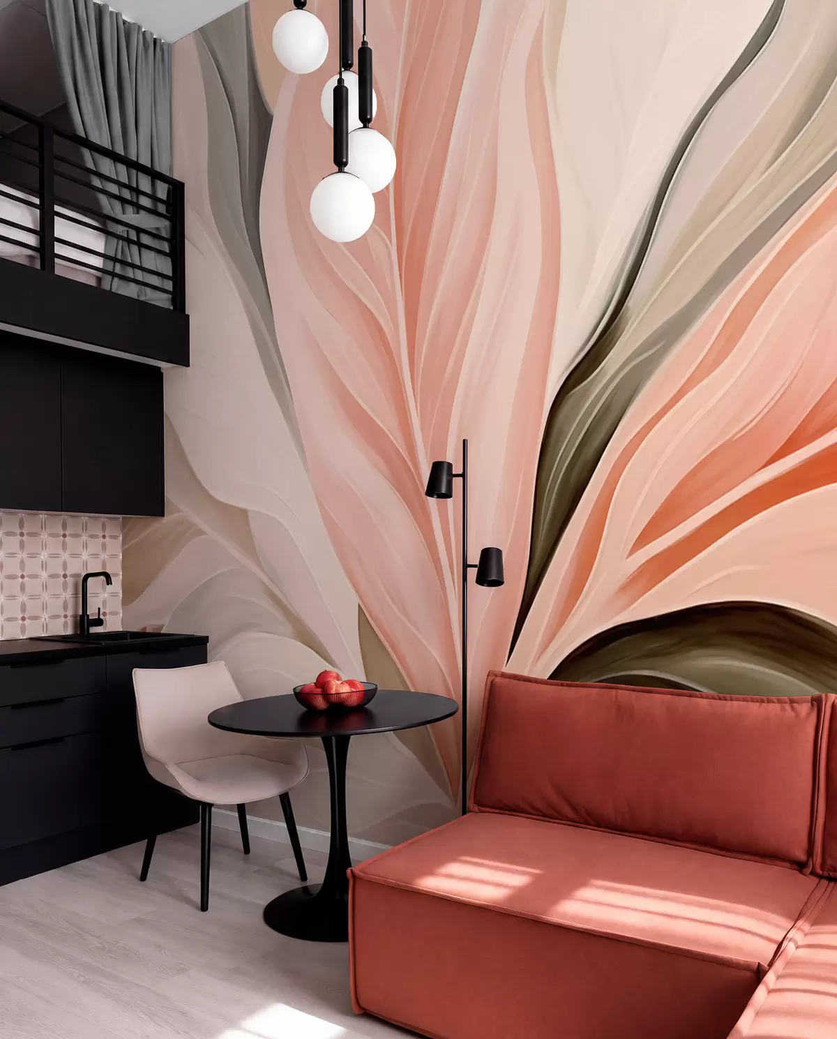 murales de pared Ritmo de hojas color coral w05915