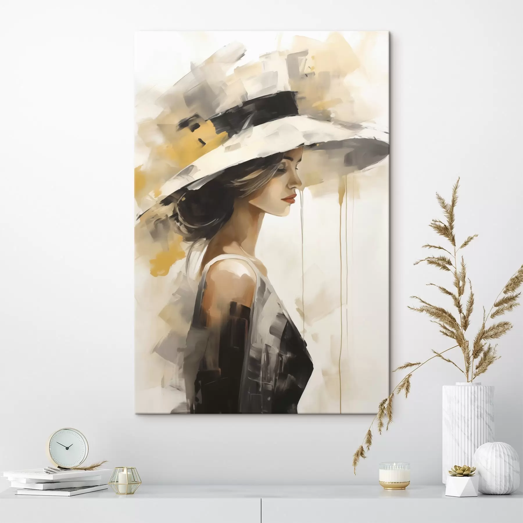 murales de pared Joven con sombrero, imitación de un cuadro s50846