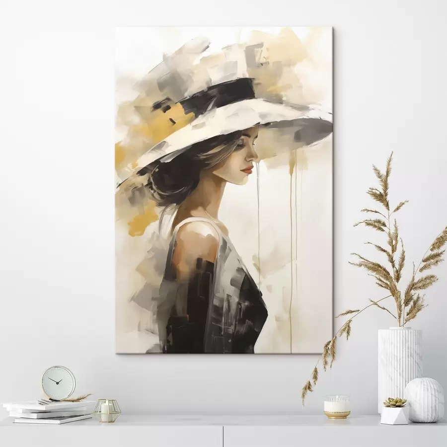 murales de pared Joven con sombrero, imitación de un cuadro s50846