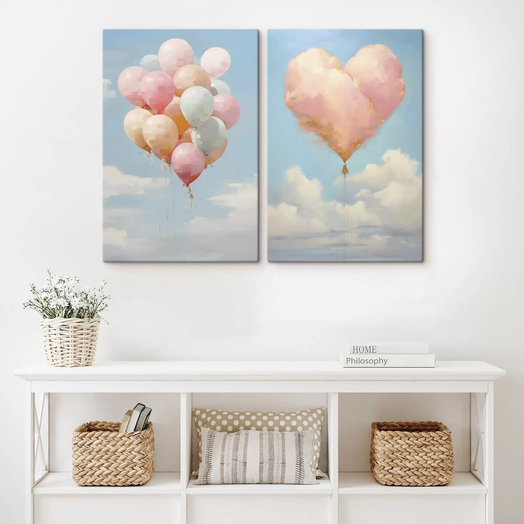 murales de pared Corazón y globos, pintura de imitación m31030
