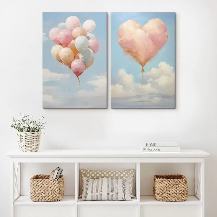 murales de pared Corazón y globos, pintura de imitación m31030