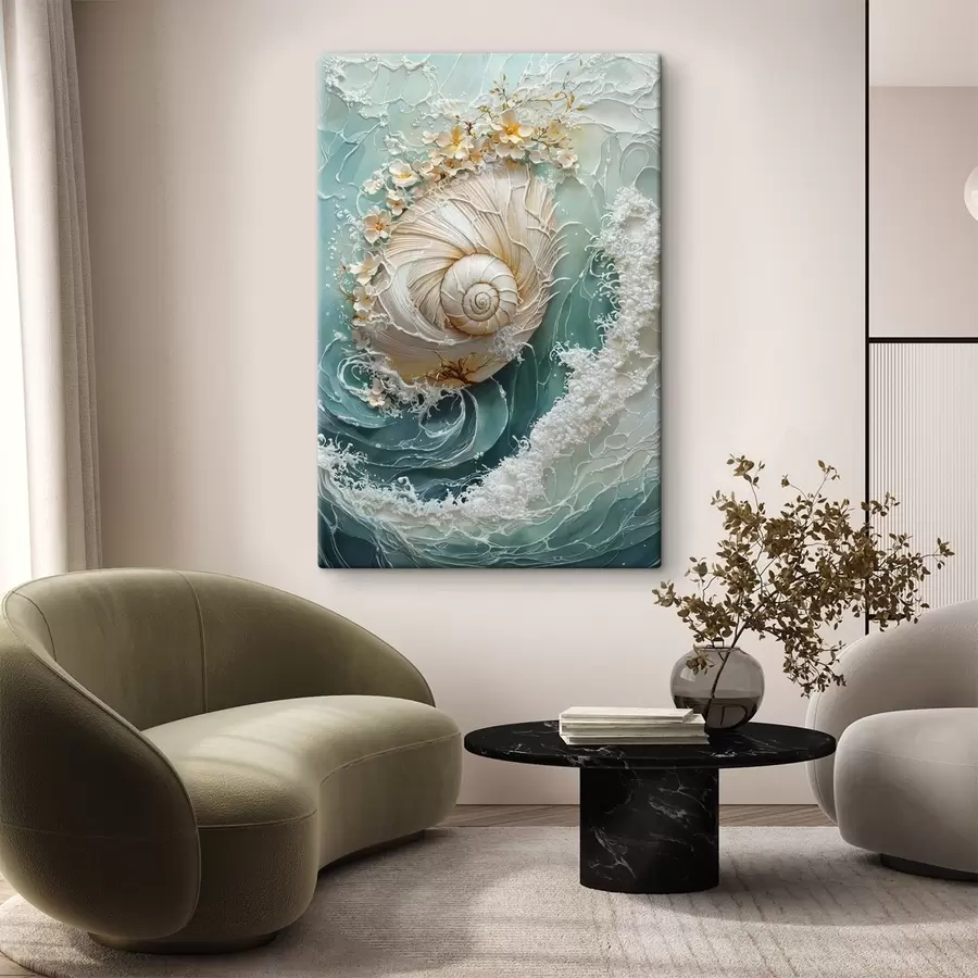 murales de pared Concha de nácar con motivos de olas marinas s50741