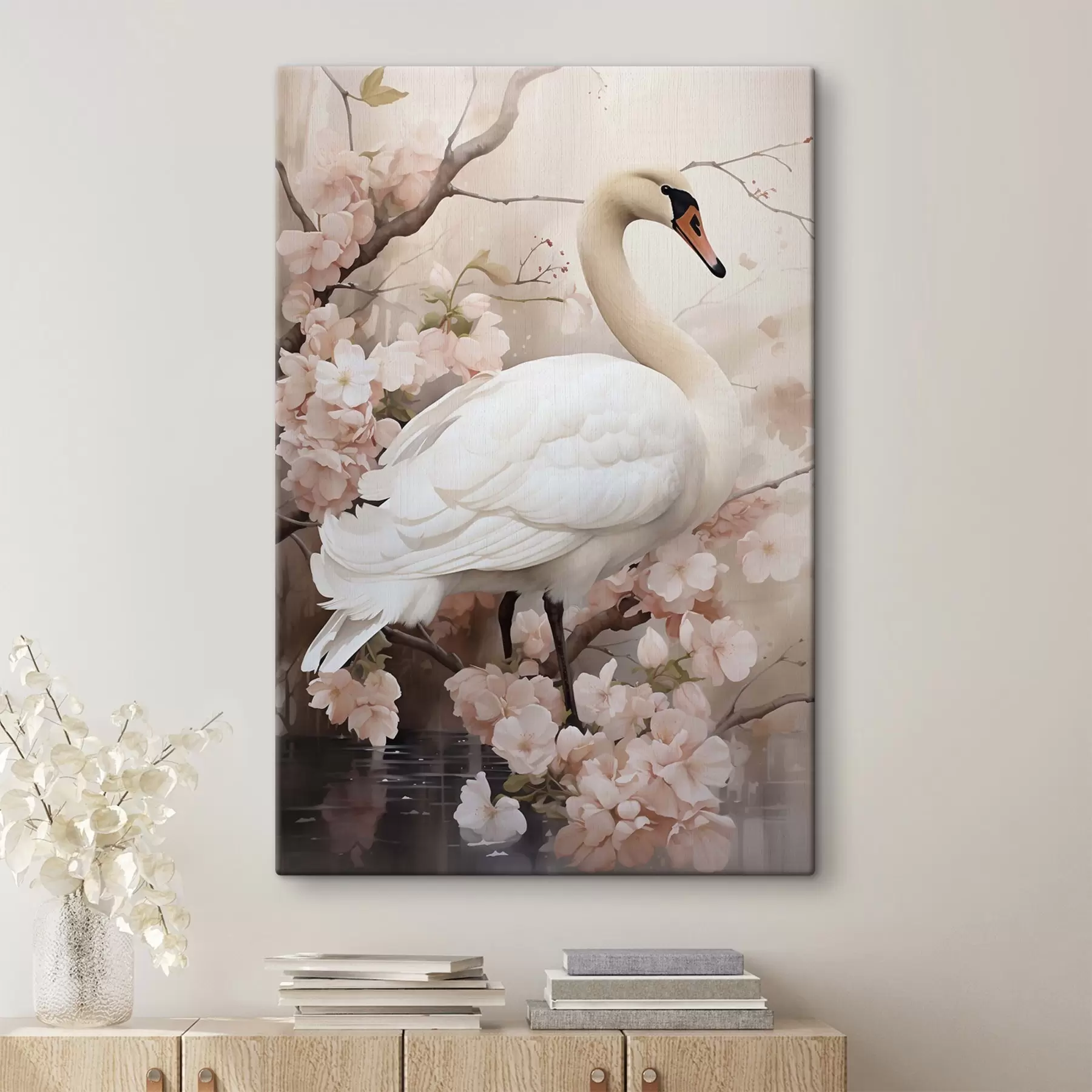murales de pared Cisne blanco en un jardín en flor s50743
