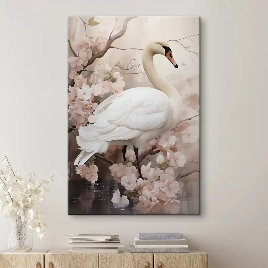 murales de pared Cisne blanco en un jardín en flor s50743