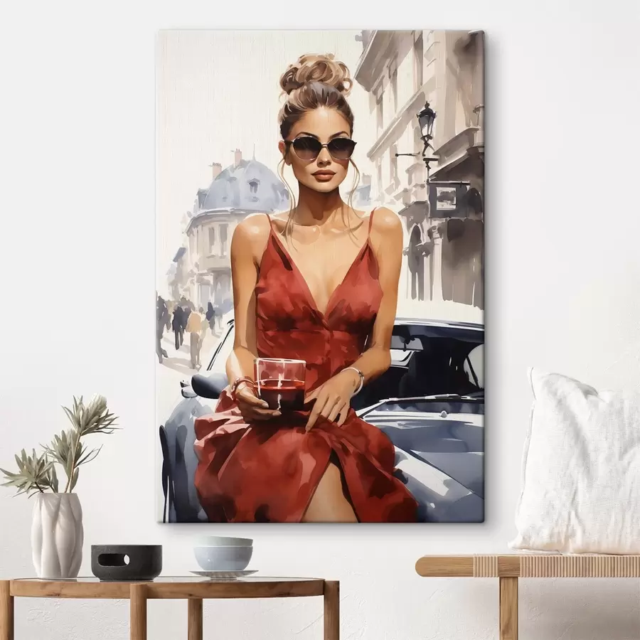 murales de pared «La mujer de rojo», de Convertible s50745