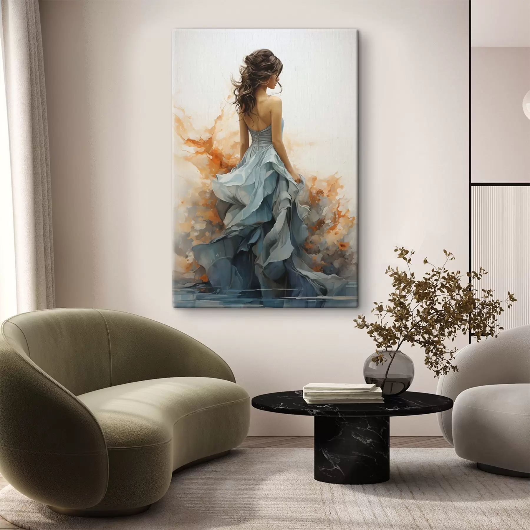 murales de pared Mujer con un vestido azul vaporoso s50747