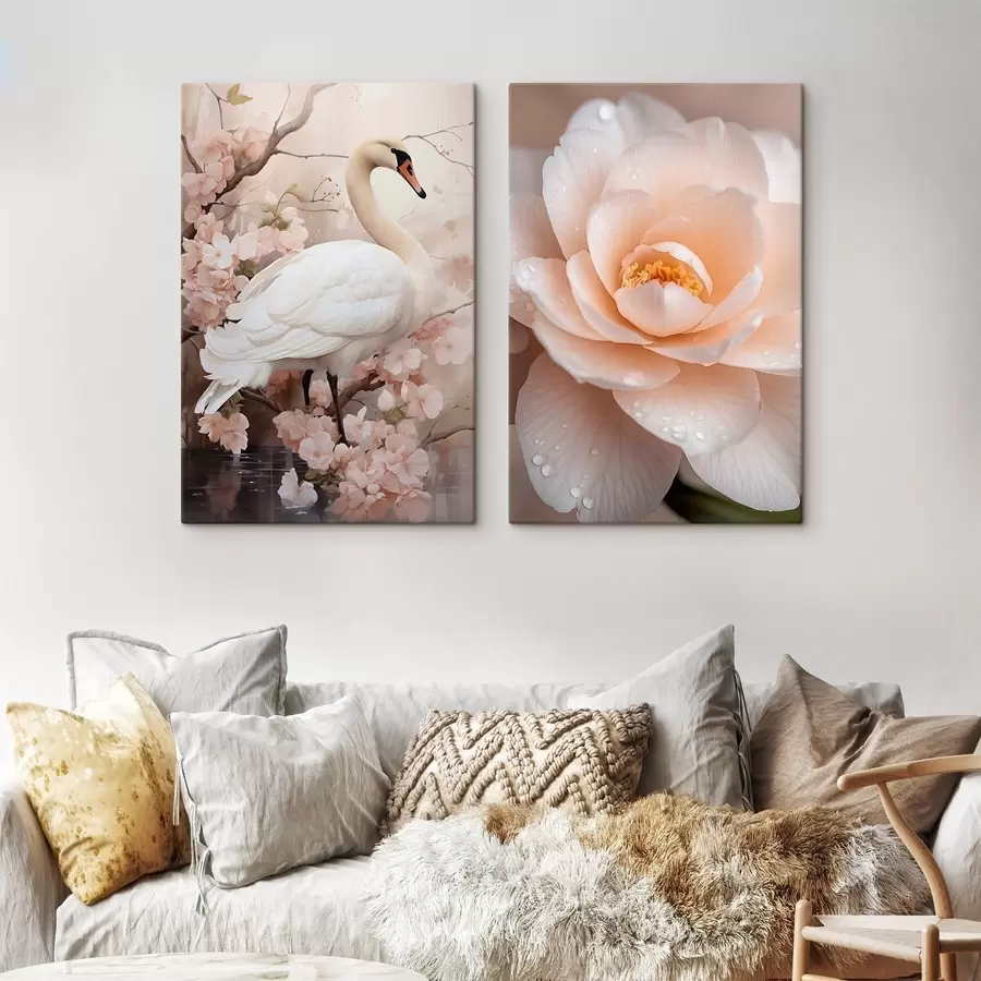murales de pared Cisne blanco y rosa empolvada m30999