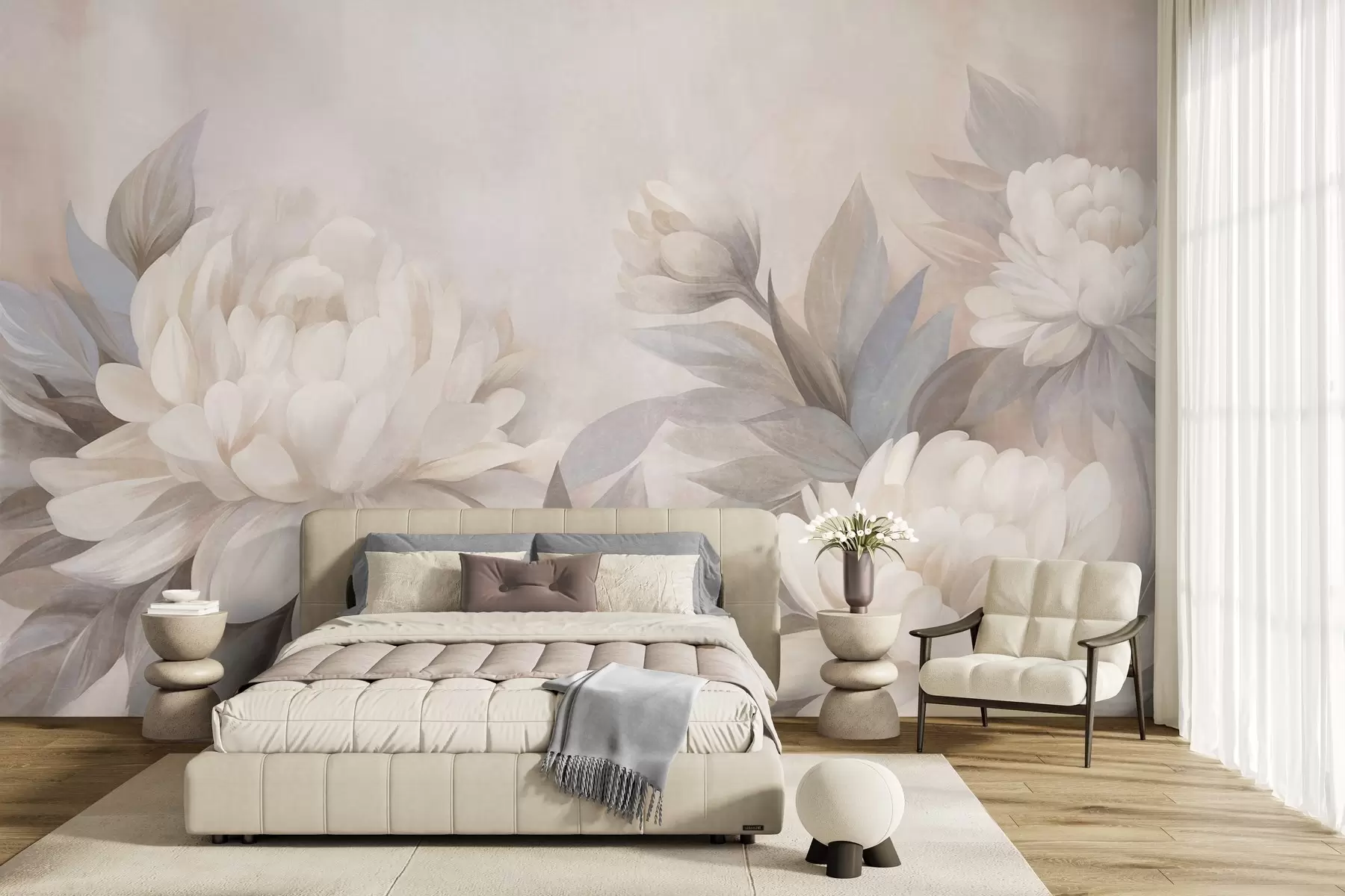 murales de pared Peonías en tonos pastel w10061