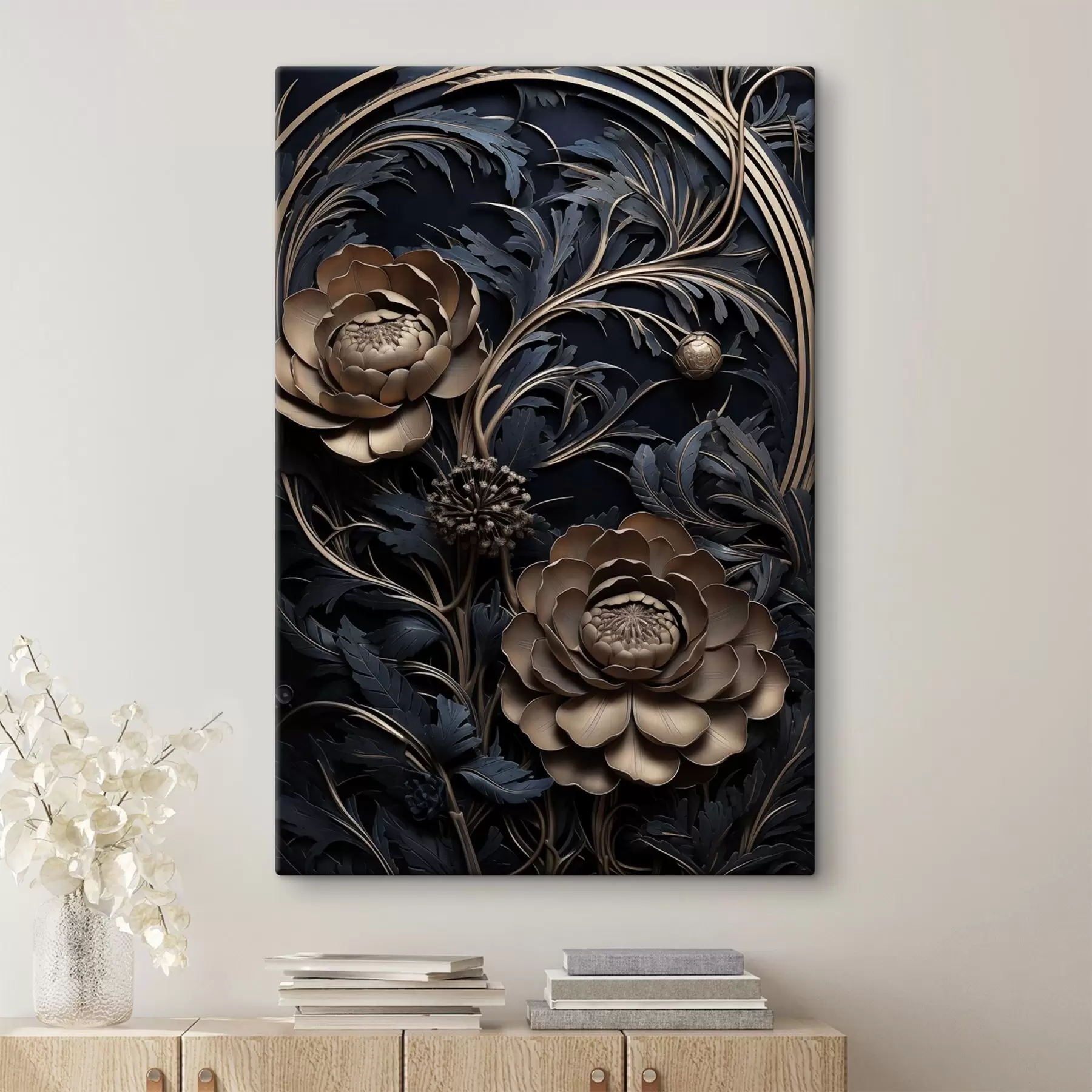 murales de pared Flores de bronce sobre negro s50918