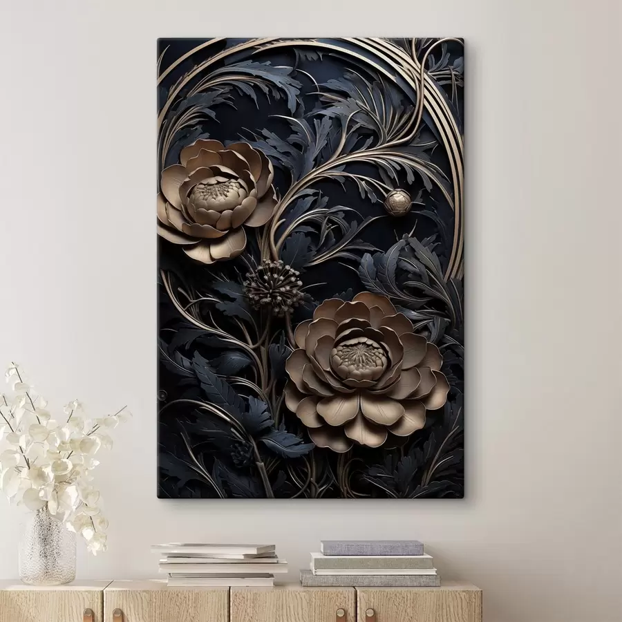 murales de pared Adorno de bronce en relieve con flores s50918