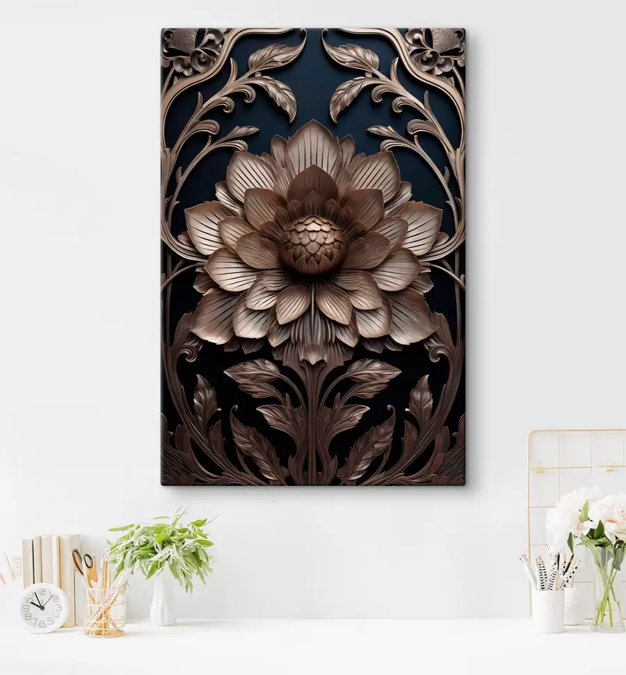murales de pared Monograma tallado con flor en 3D s50919