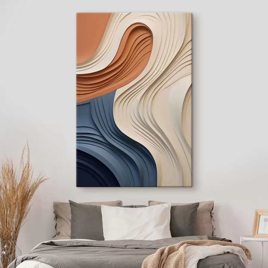 murales de pared Capas abstractas y onduladas en tonos crema, azul y naranja; arte moderno con textura s50950