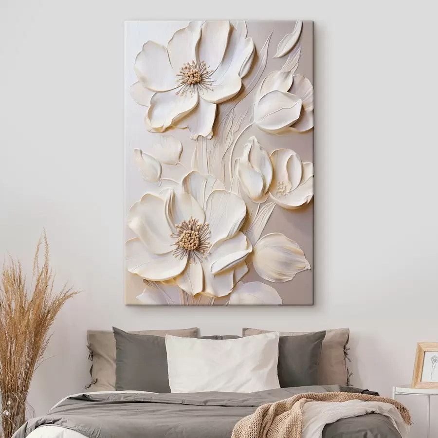 murales de pared Flores de color crema con pétalos texturizados, sobre un fondo suave y claro s50957