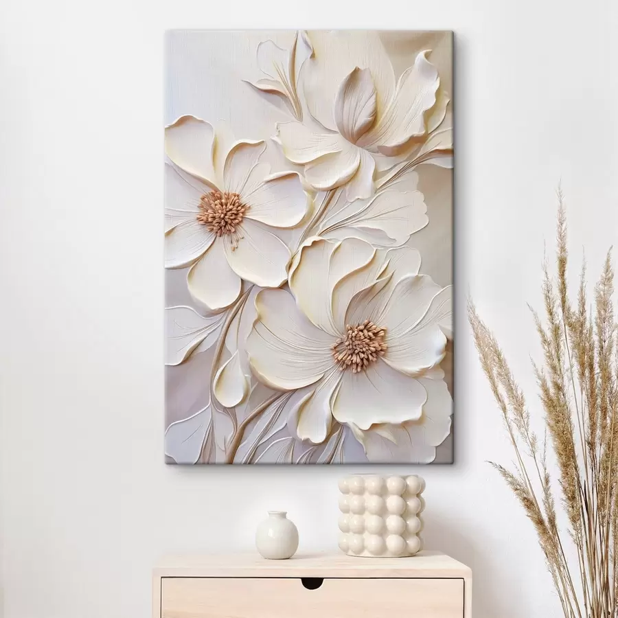 murales de pared Flores de color crema con pétalos texturizados, sobre un fondo suave y claro s50958