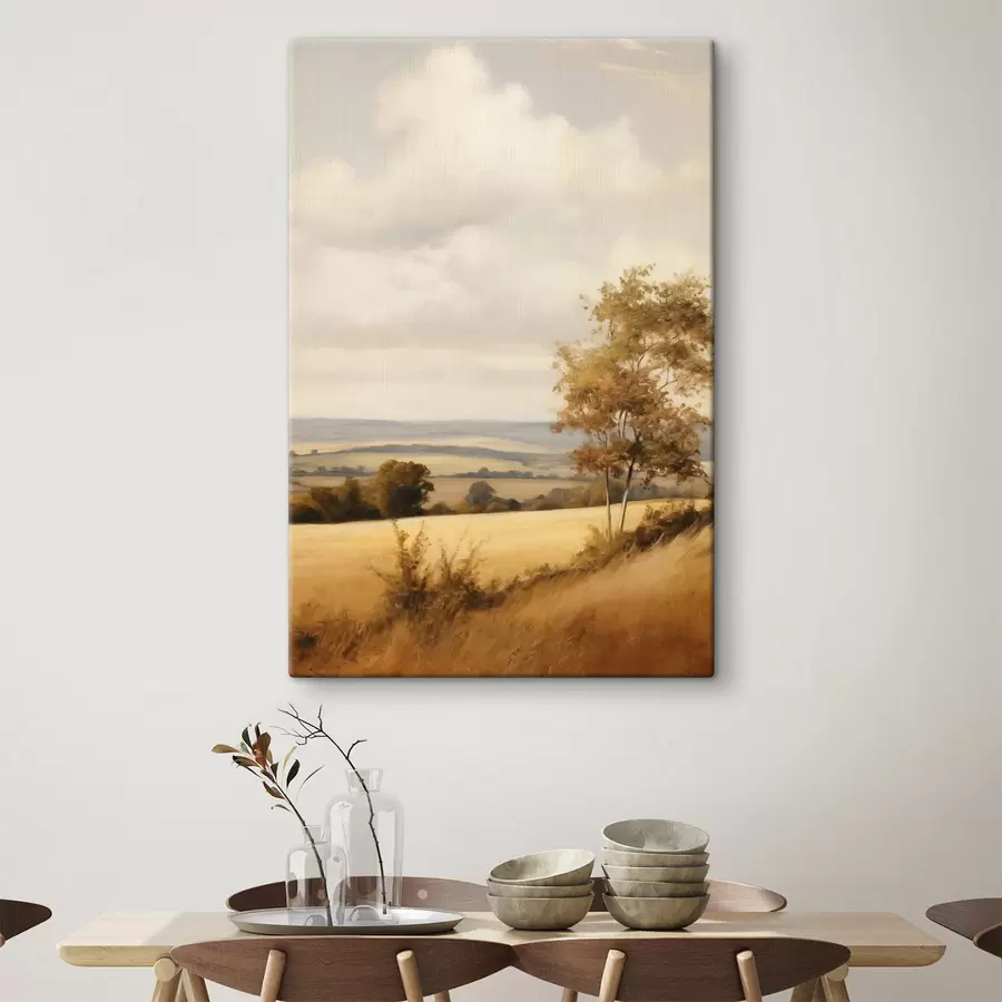 murales de pared Paisaje con textura, con colinas onduladas y campos, follaje otoñal, estilo pictórico s50965