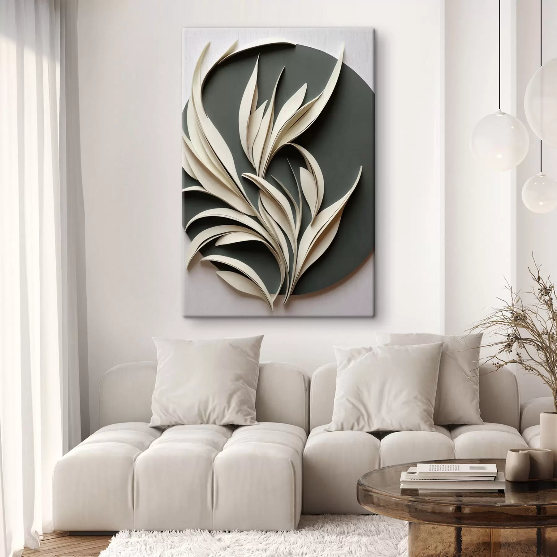 murales de pared Hojas marfil en disco oscuro s50975