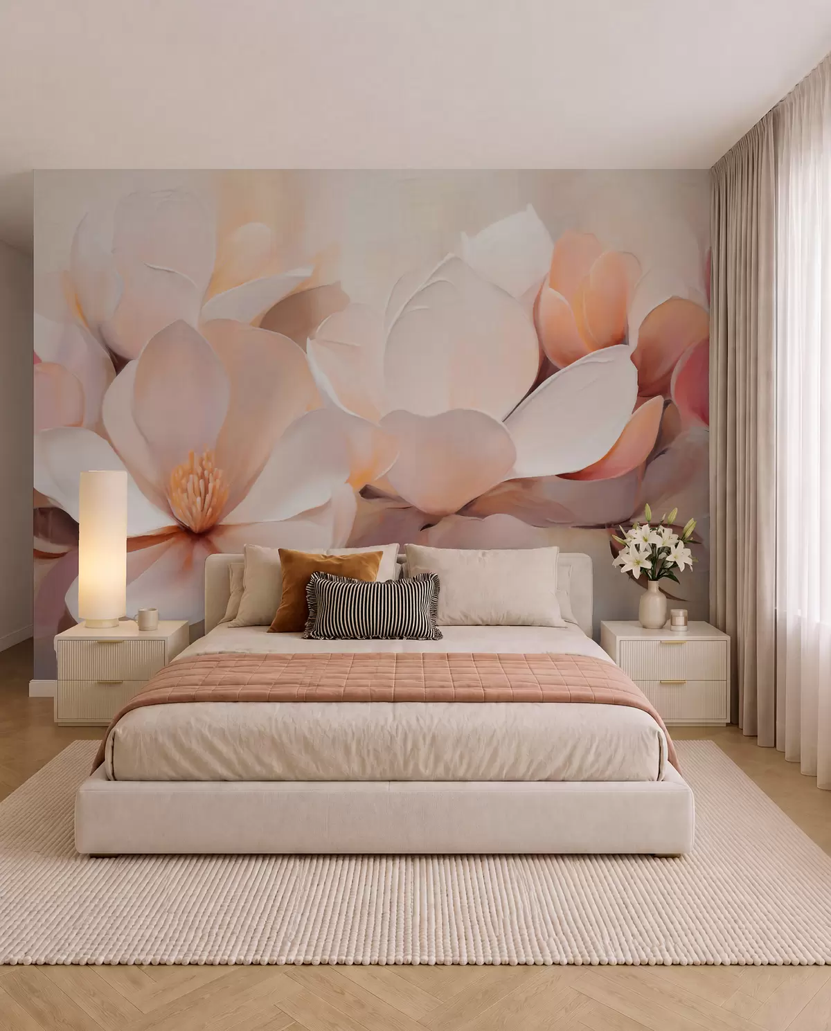murales de pared Flores color melocotón w05979