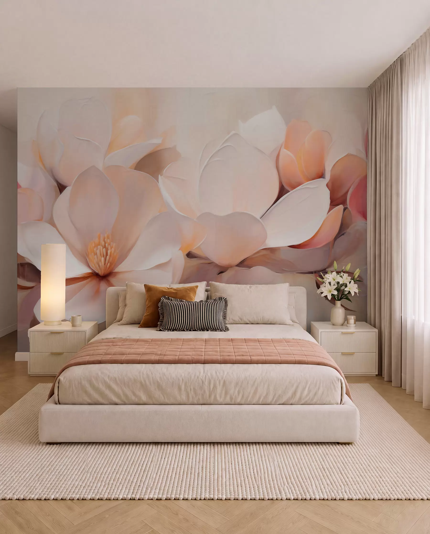 murales de pared Flores color melocotón w05979