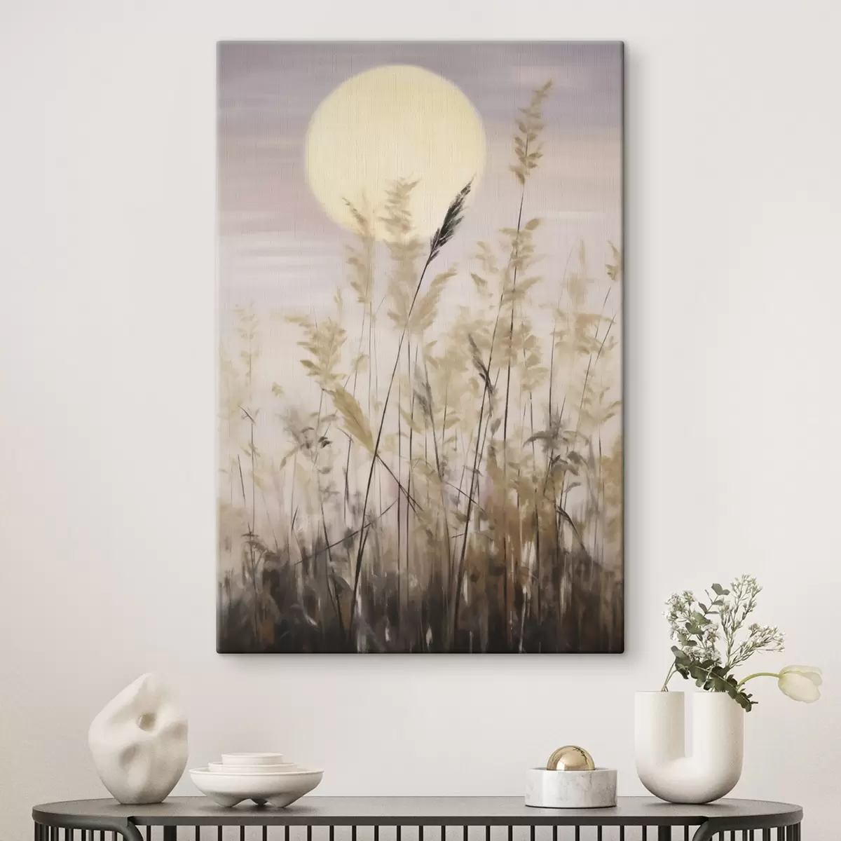 murales de pared Hierbas abstractas con la luna de fondo, imitación de un cuadro s50985