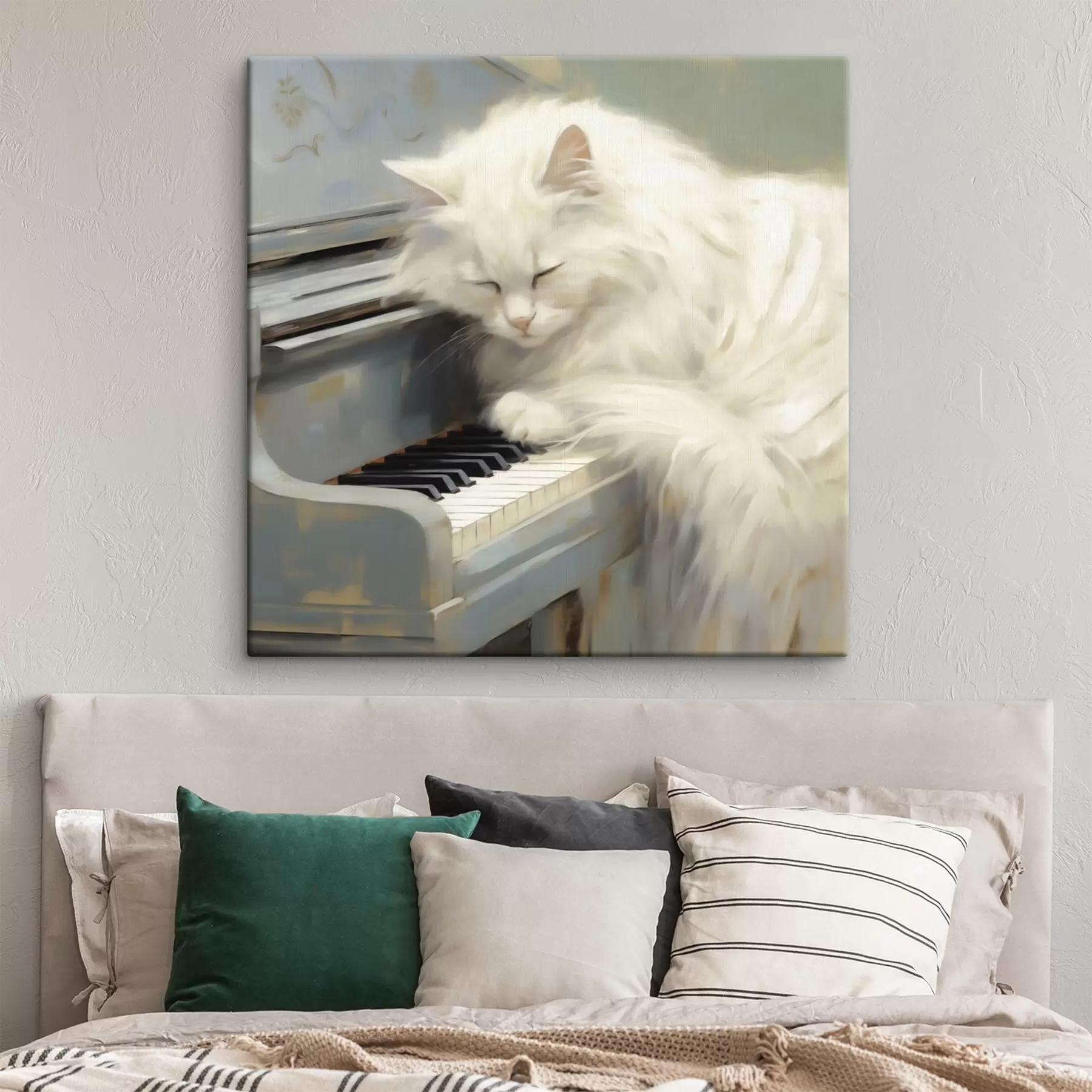 murales de pared Gato durmiendo sobre las teclas de un piano, imitación de un cuadro s50990