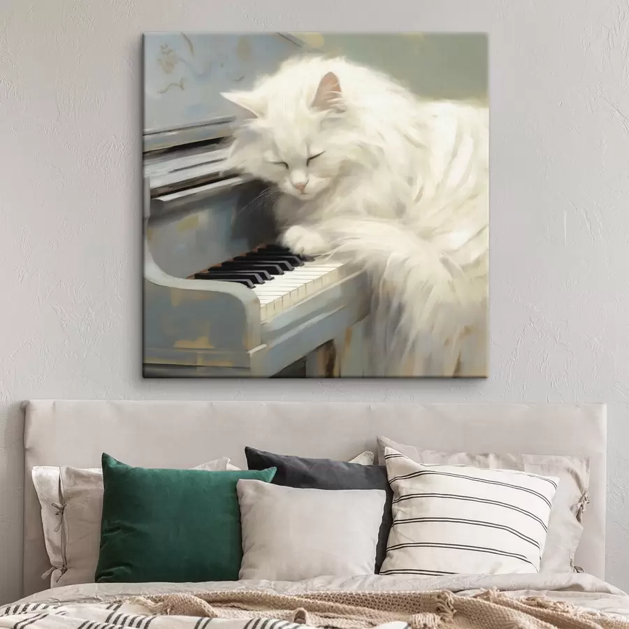 murales de pared Gato durmiendo sobre las teclas de un piano, imitación de un cuadro s50990