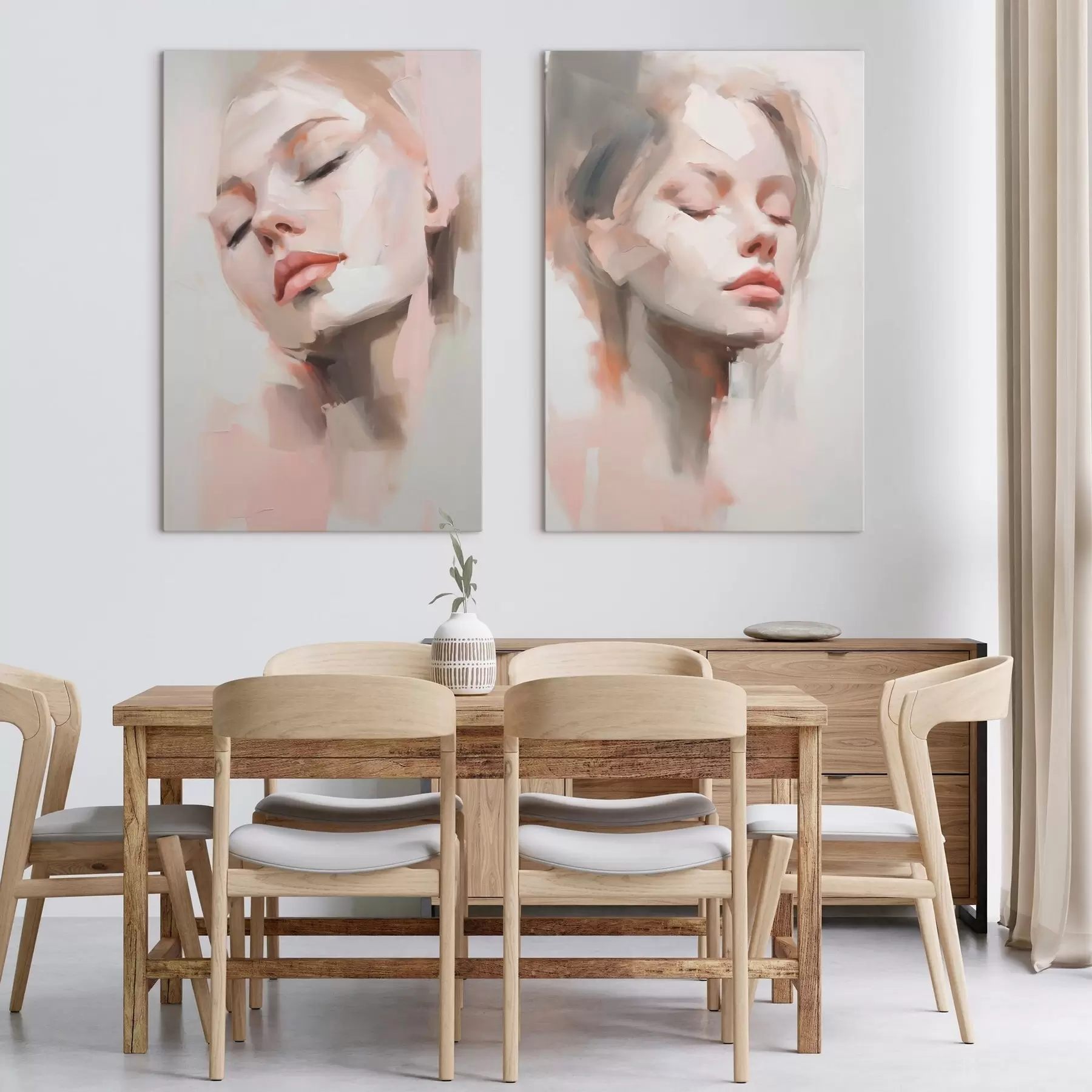 murales de pared Rostros de pinceladas rosas m31058