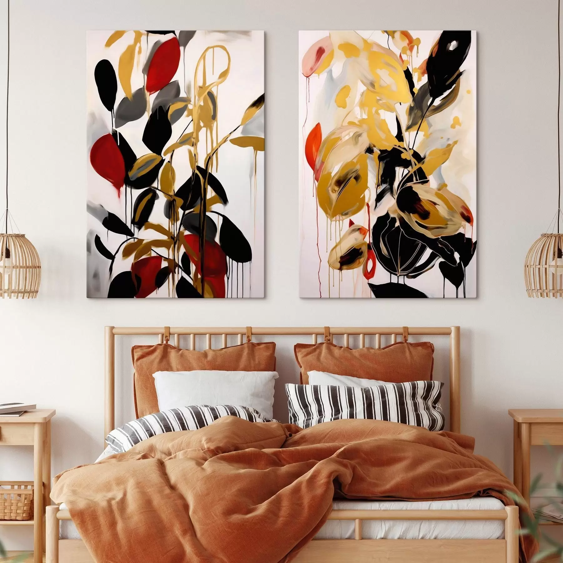 murales de pared Hojas en rojo y oro m31061