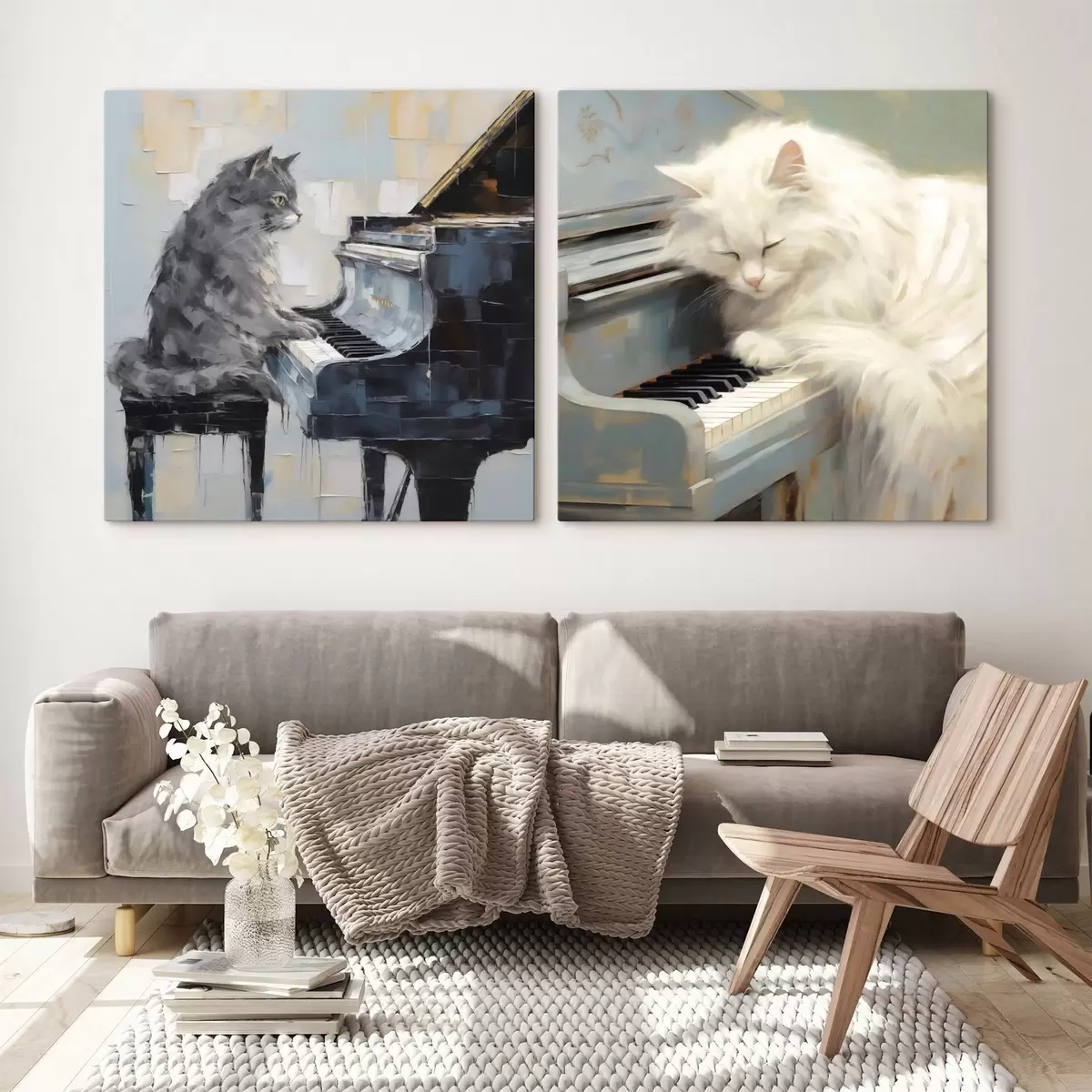 murales de pared Gato y piano, pintura de imitación m31064