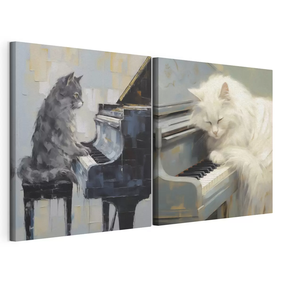 murales de pared Gato y piano, pintura de imitación m31064