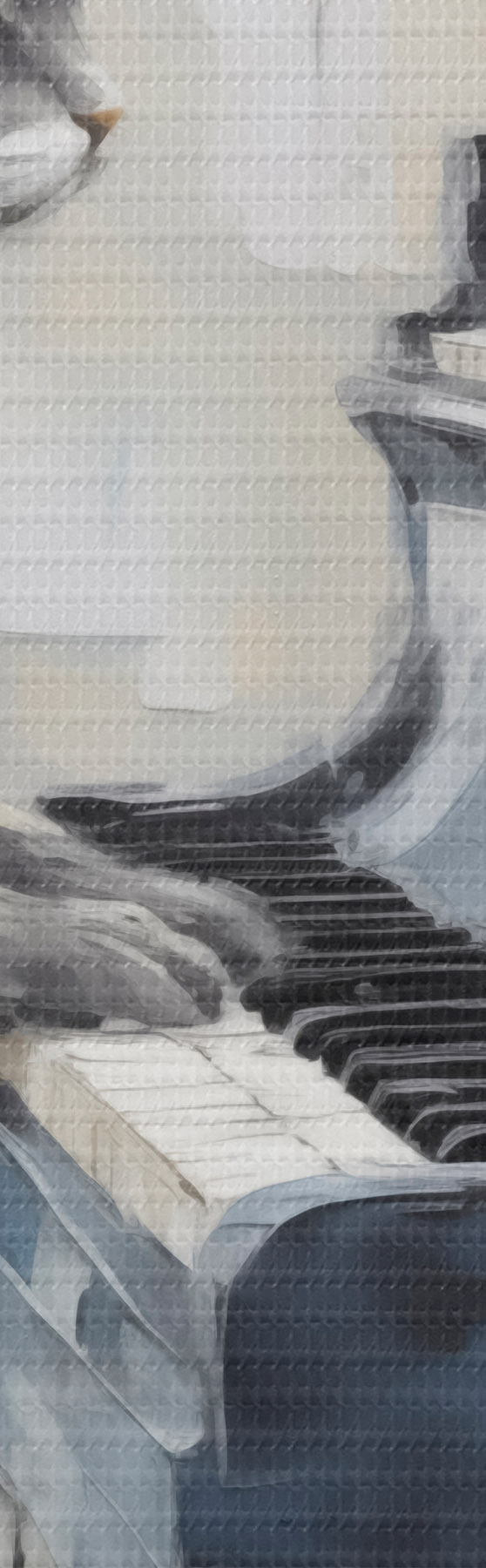 murales de pared Gato y piano, pintura de imitación m31064