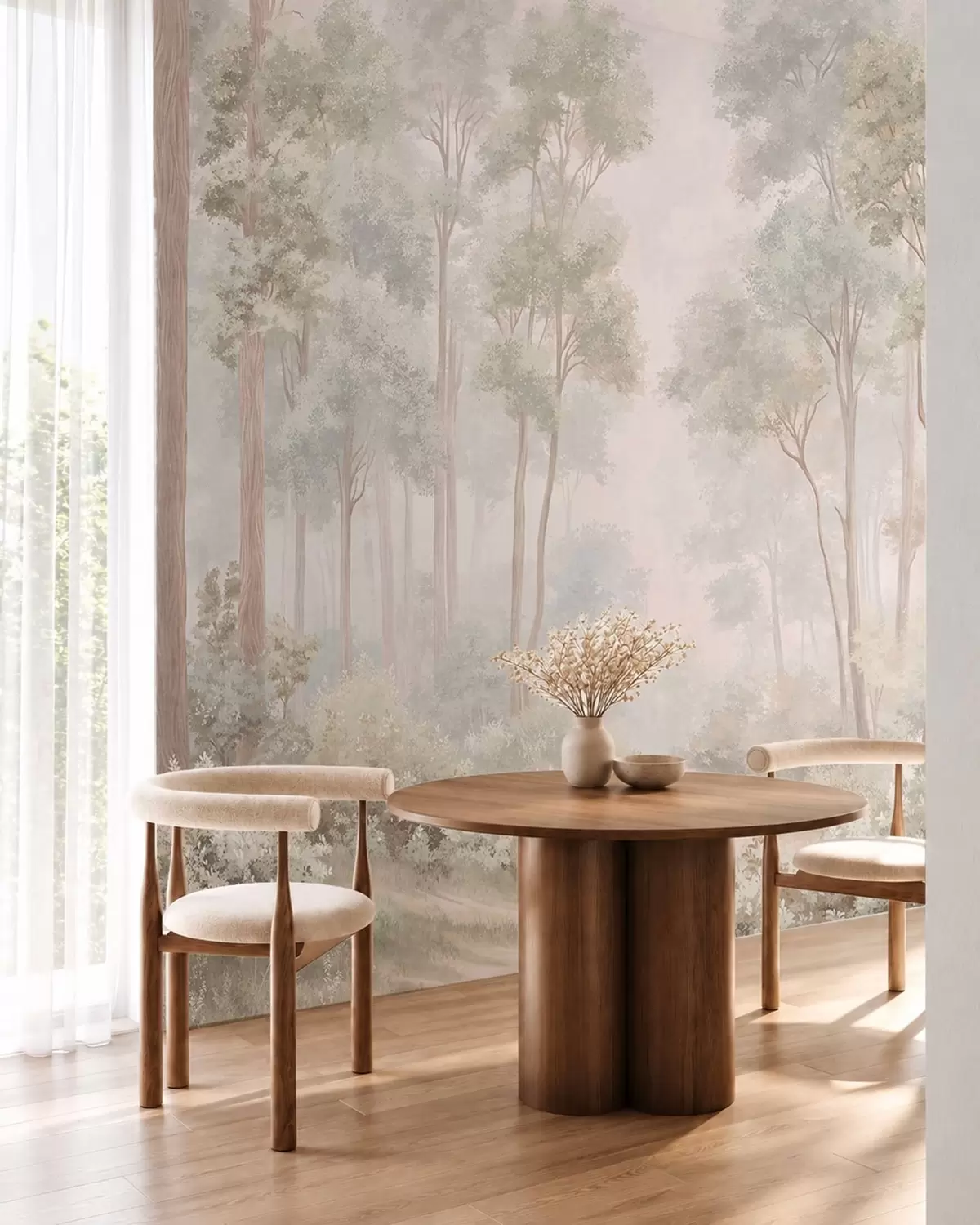 murales de pared Un bosque en tonos pastel con un sendero sinuoso w05889