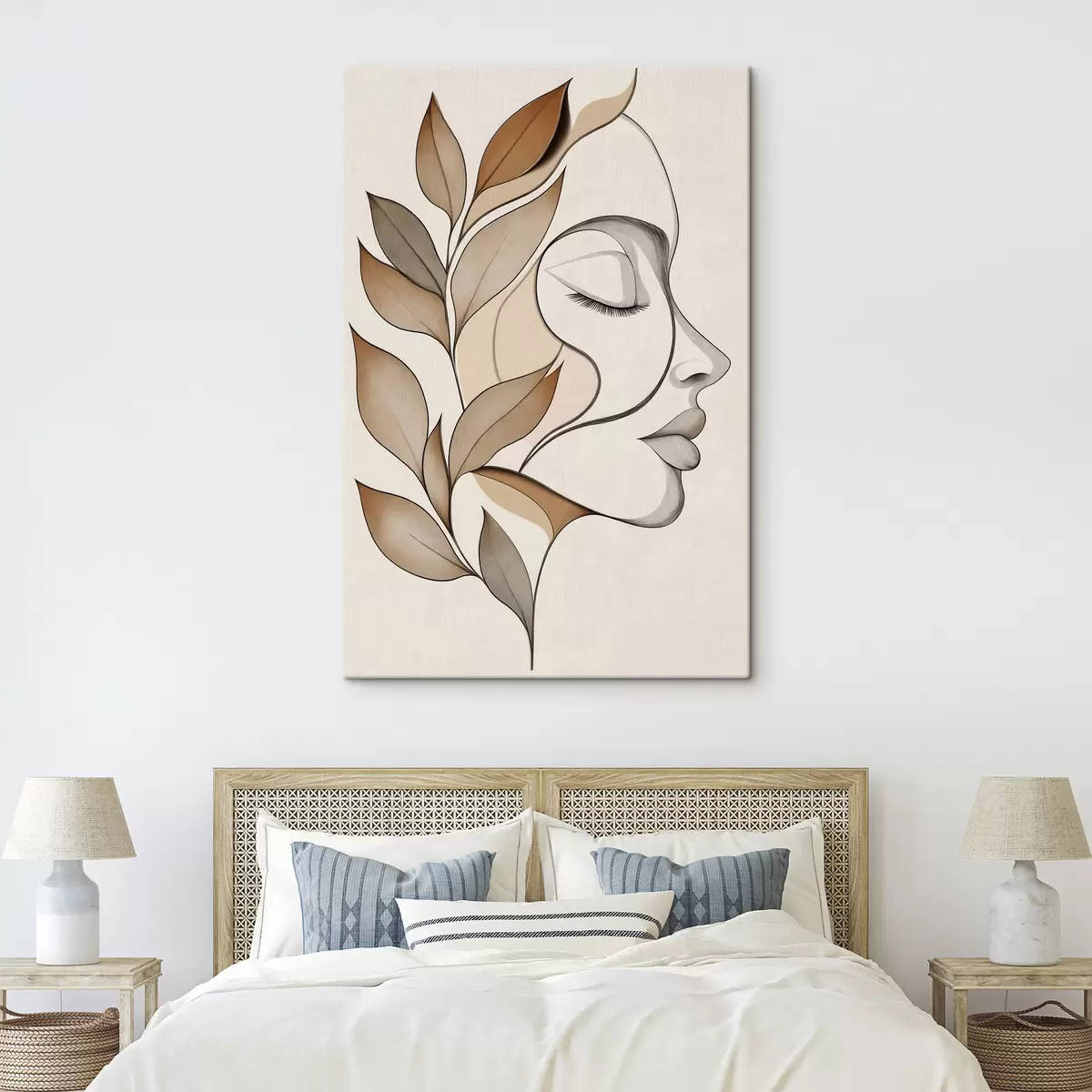 murales de pared Perfil de una mujer con hojas s50997