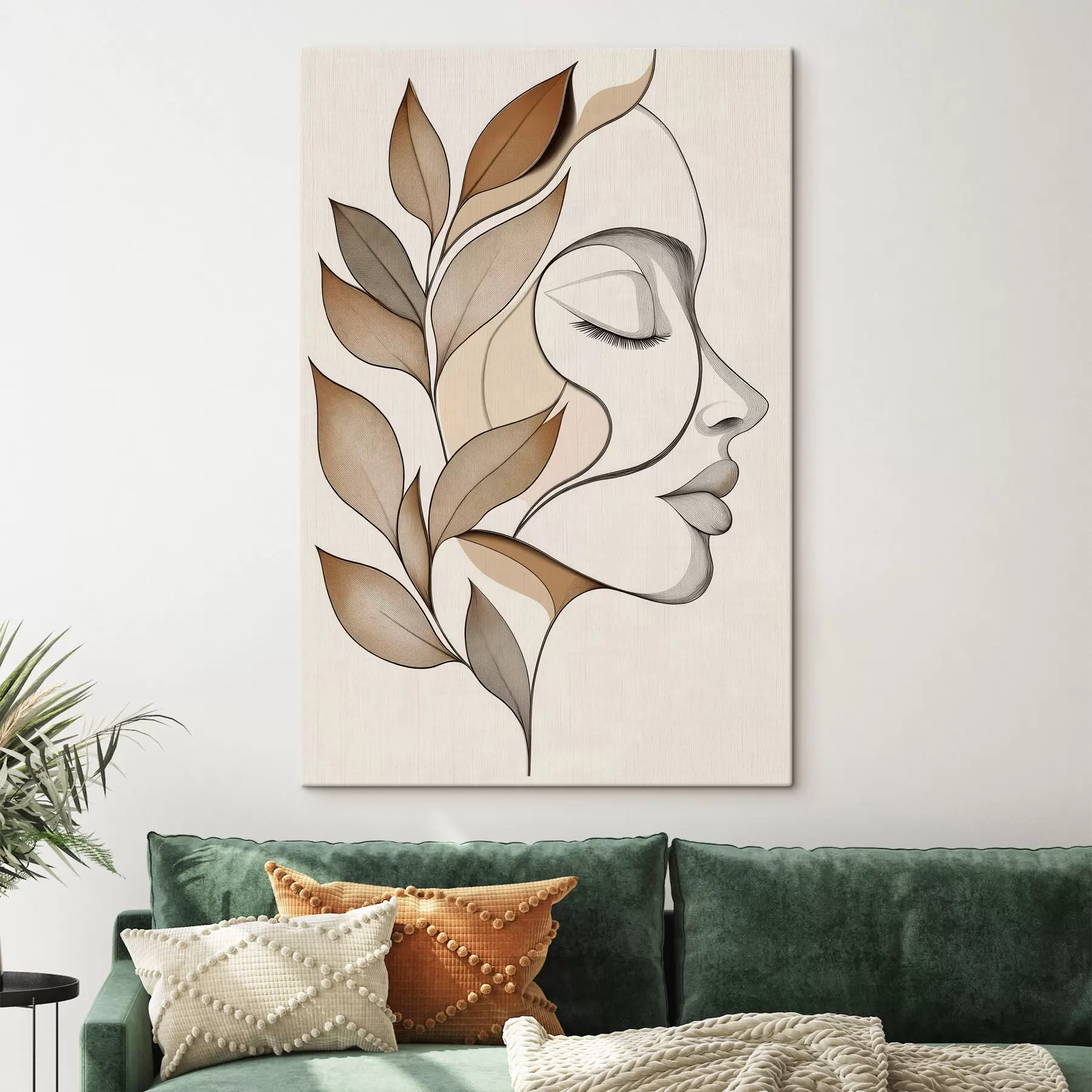 murales de pared Perfil de una mujer con hojas s50997