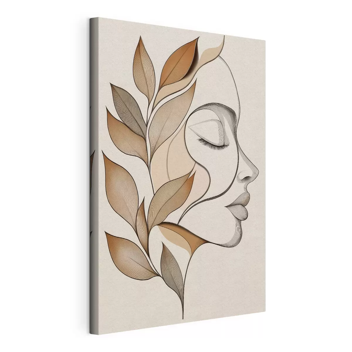 murales de pared Perfil de una mujer con hojas s50997