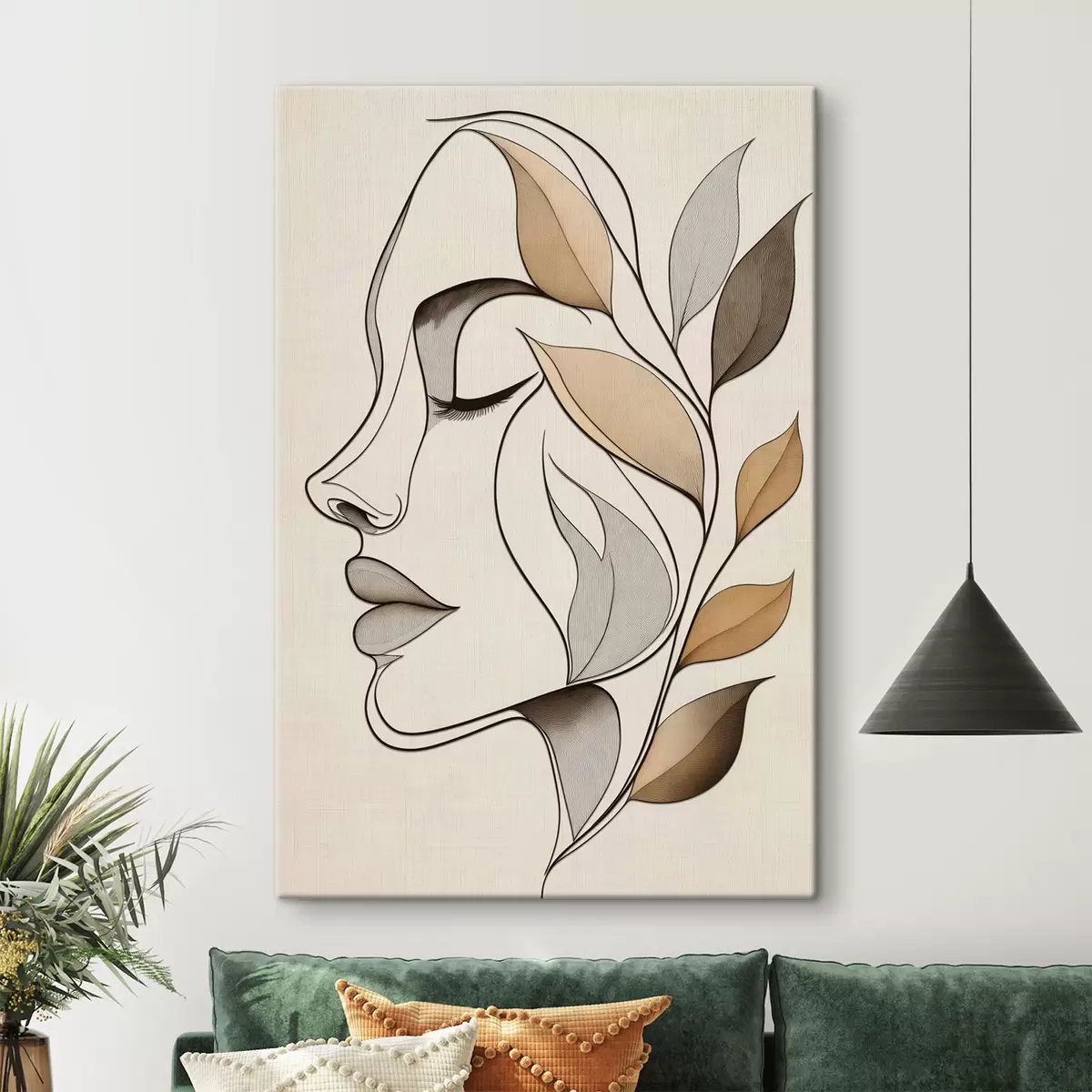 murales de pared Perfil de una mujer con hojas s50998