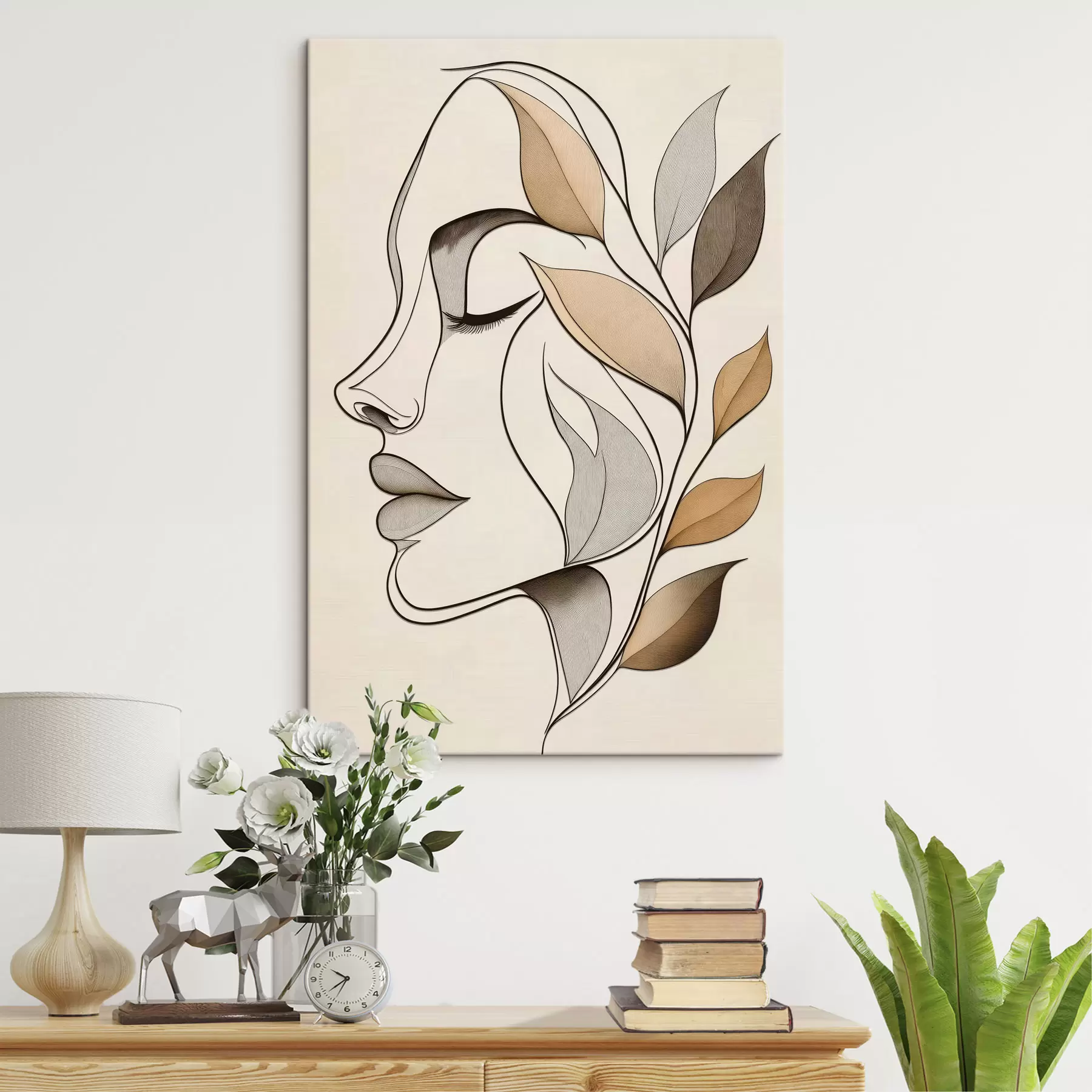 murales de pared Perfil de una mujer con hojas s50998