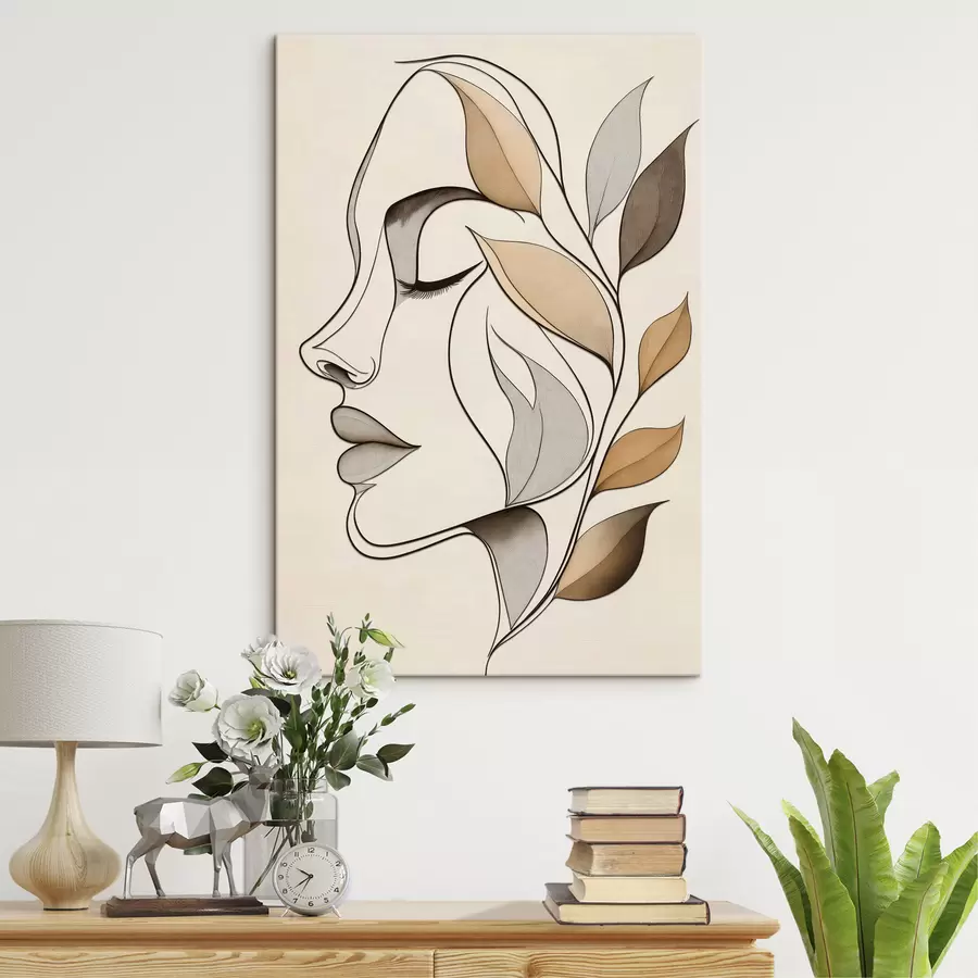 murales de pared Perfil de una mujer con hojas s50998