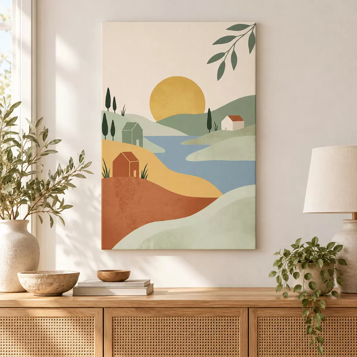 murales de pared Paisaje tranquilo bajo el sol poniente s50729