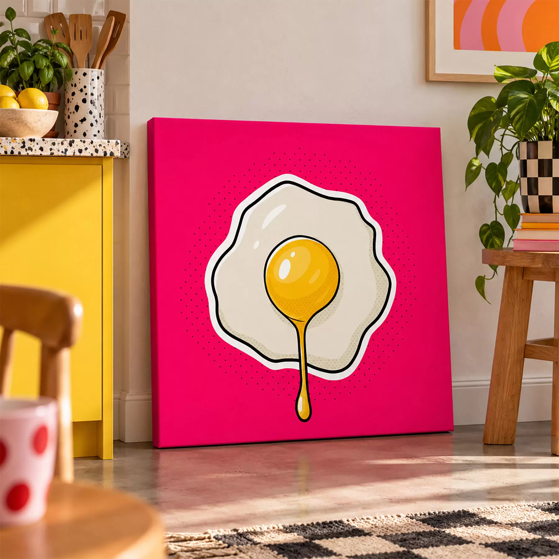 murales de pared Huevo frito sobre fondo rosa s50788