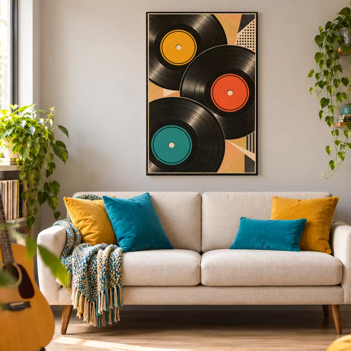 murales de pared Un toque retro con discos de vinilo de colores s50923