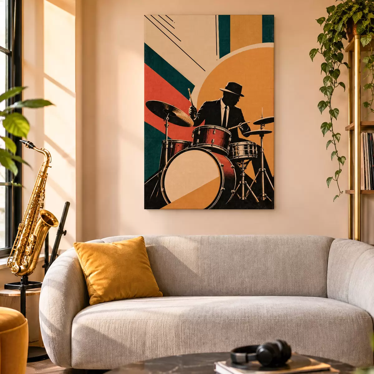 murales de pared Ritmos de jazz en colores vivos s50928