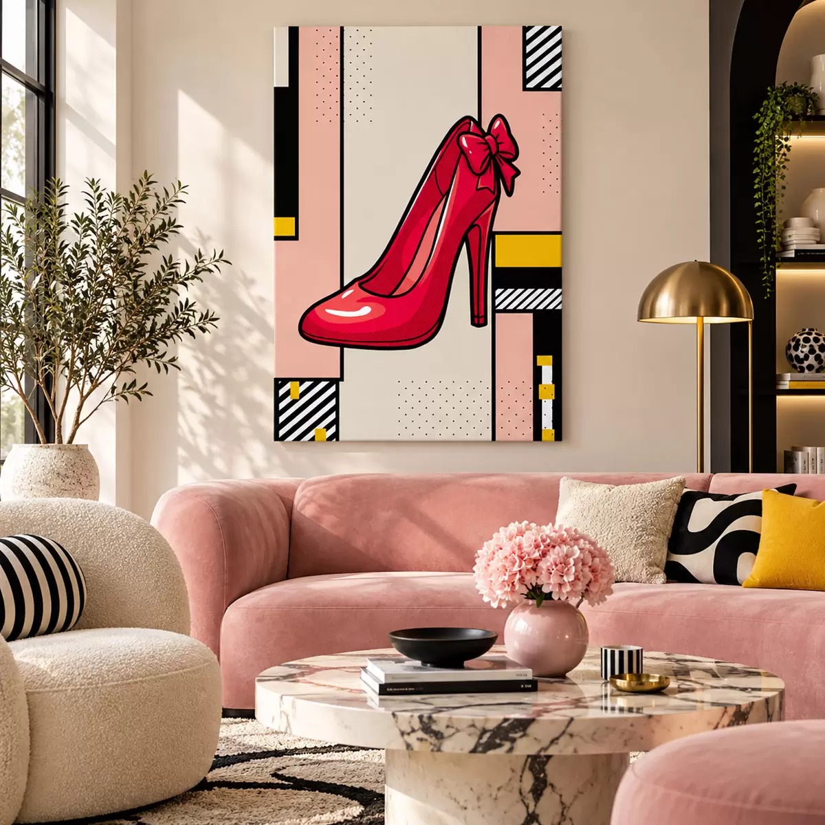 murales de pared Elegante zapato de tacón rojo con un lazo divertido s50785