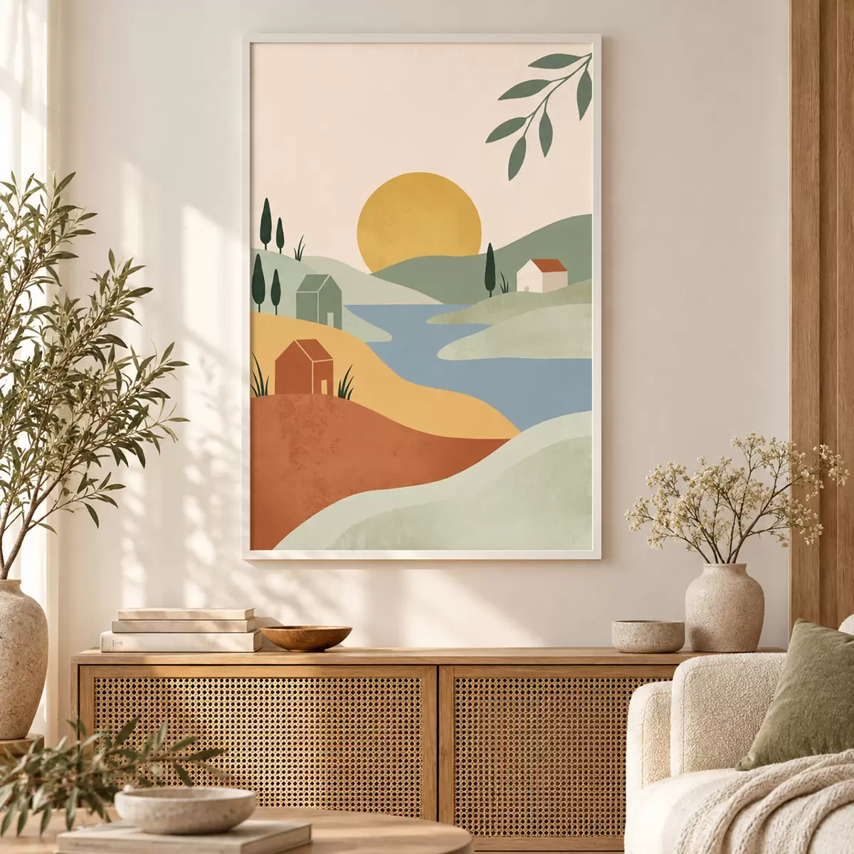 Poster Paisaje tranquilo bañado por el resplandor del atardecer f50729